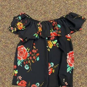 Floral Off-Shoulder Top - Black and Red